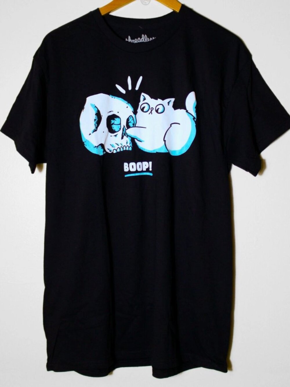 Threadless Popcorn Punk Cat & Skull Boop Graphic Tee Black Size L